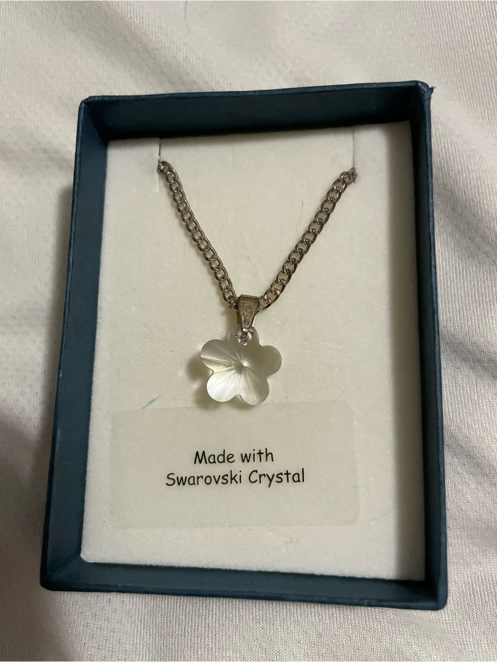 Swarovski Silver-Tone Chain with Frosted White Flower Crystal Pendant